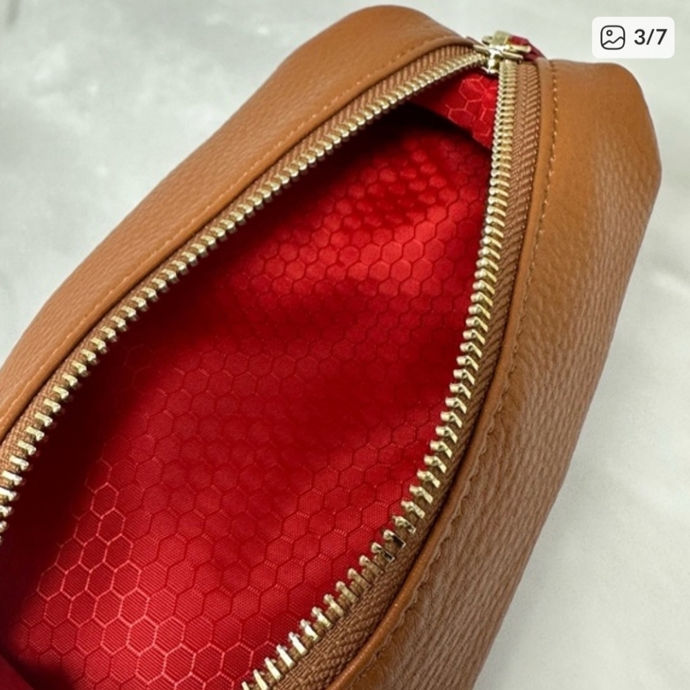 Levenger Brown Pebbled Leather Pen Pencil Cosmetic Brush Case Zipper Pouch - Picture 3 of 8